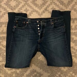 Levi’s 501 Blue Jeans with Button Fly and Contrast Stitching